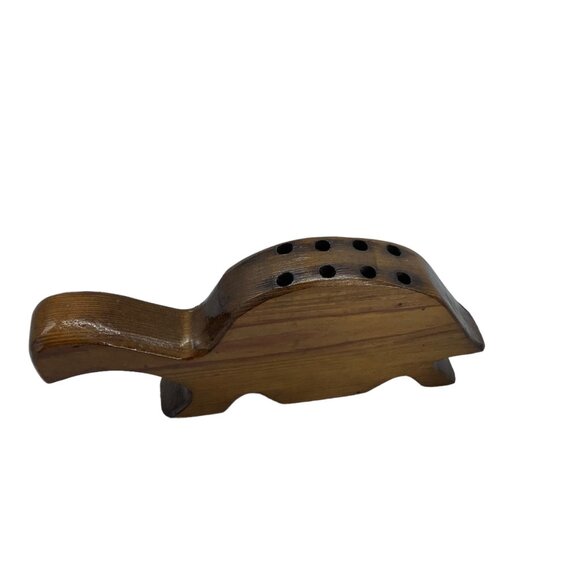 Vtg Handmade Wood Turtle Pencil Paint Brush Holder Made in Haiti 10" x 4" Brown - Picture 1 of 6